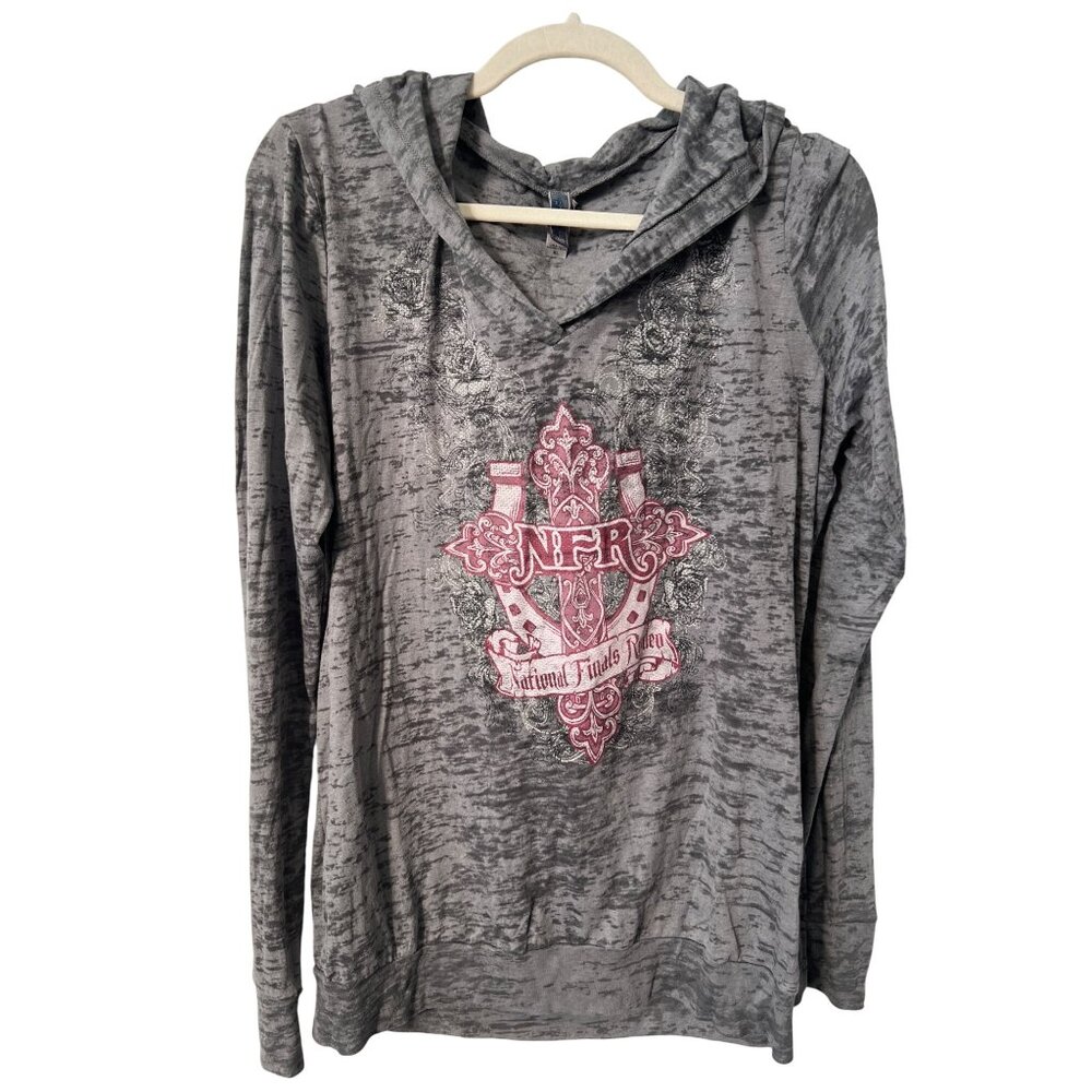 Pro Rodeo Gear NFR National Finals Rodeo Pullover Hoodie Womens XL Burnout Gray